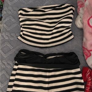 SHEIN Black & White Striped Crochet Two-Piece